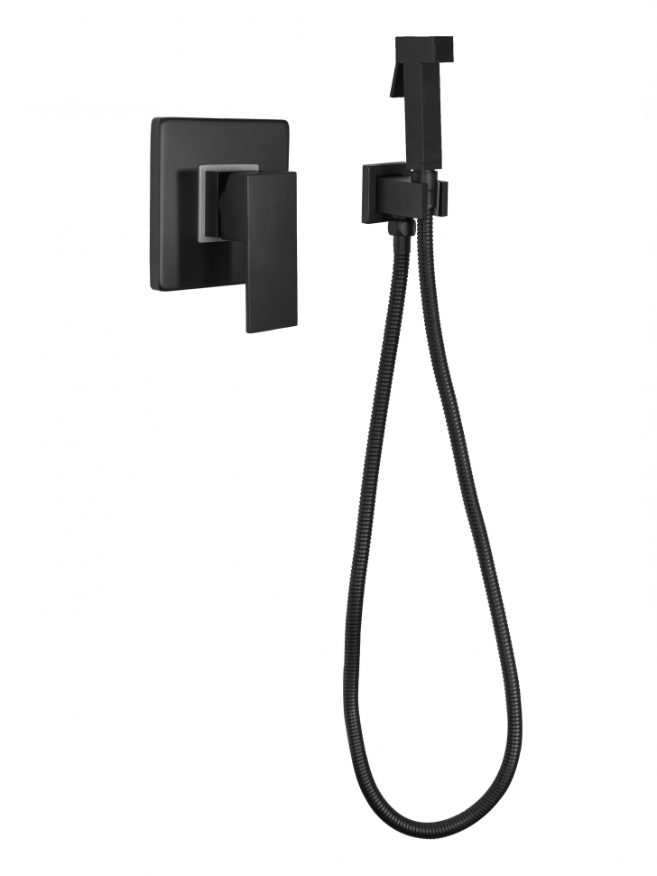 Смеситель встраиваемый с гигиеническим душем Hansberge CUBITO H3070BL Черный матовый